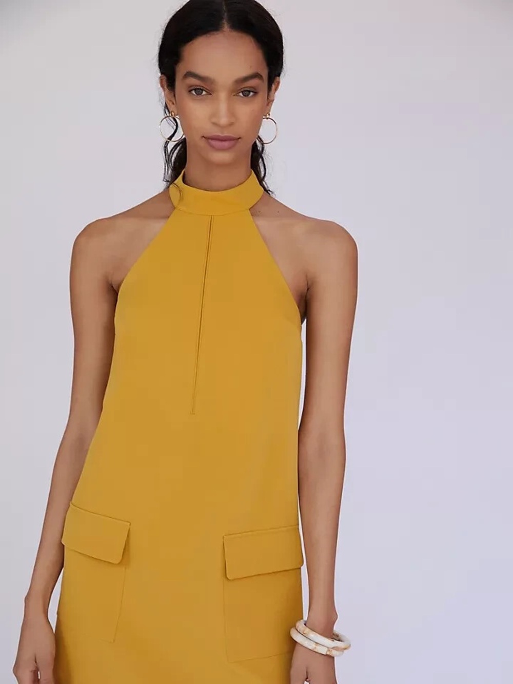Anthropology x Mare Mare golden yellow pocket halter mini dress Women’s M